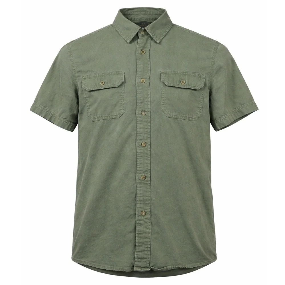 Wrangler Button Front Shirt Mens Small Olive Green Short Sleeve Flex‎ Comfort